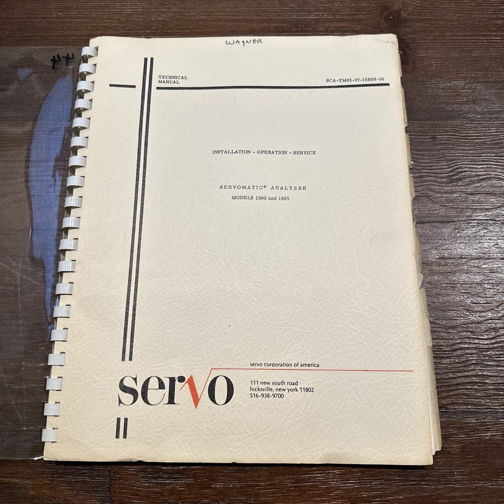 Servo Corporation Models 1990 & 1995 Servomatic Analyzer Installation Operation