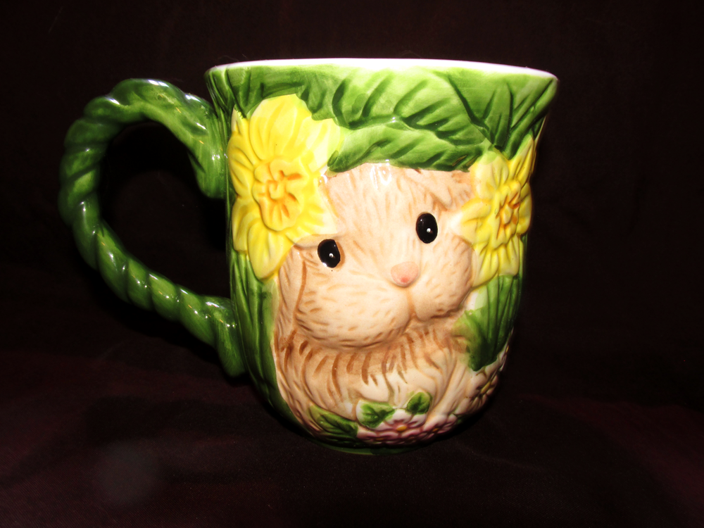 Cracker Barrel Easter Treasures Embossed Ceramic Mug Bunny Rabbit Spring Flowers