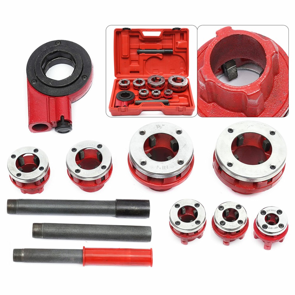 BSPT Pipe Threader 3/8" to 2" Dies Set Threading Tool Ratchet w/ Handle 7-Sizes