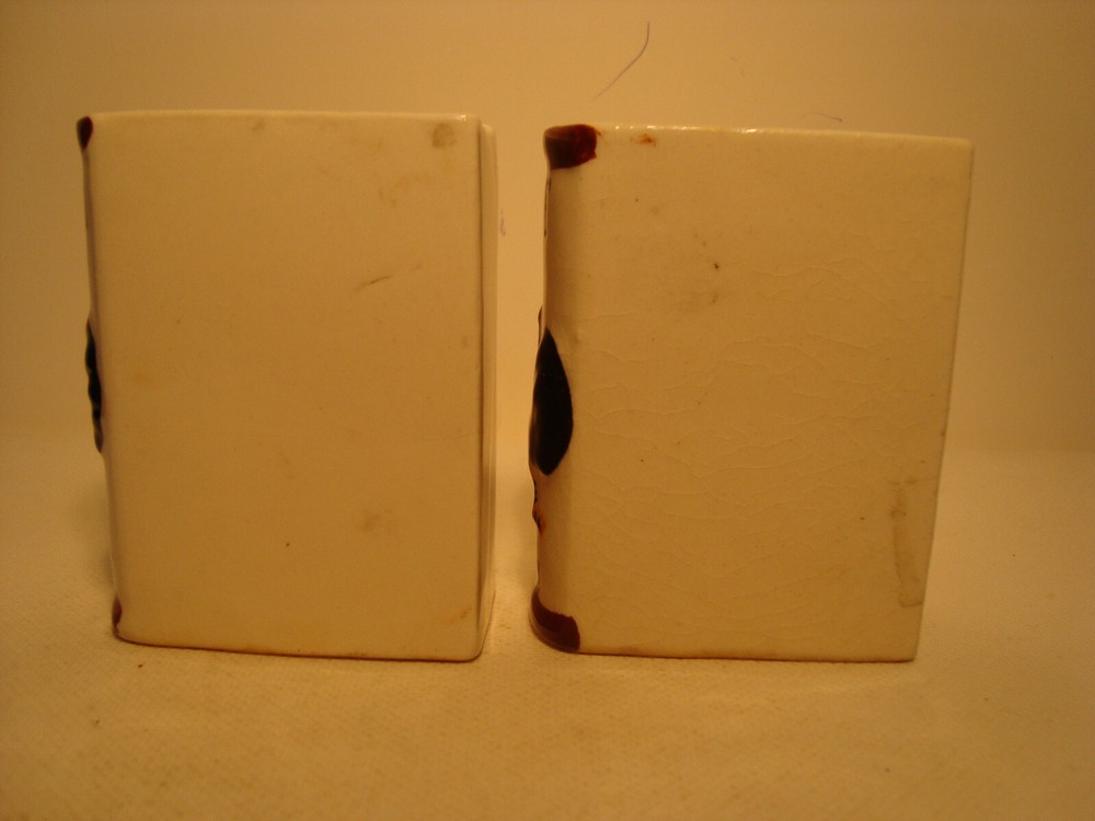 White porcelain book shape salt & pepper shaker set.