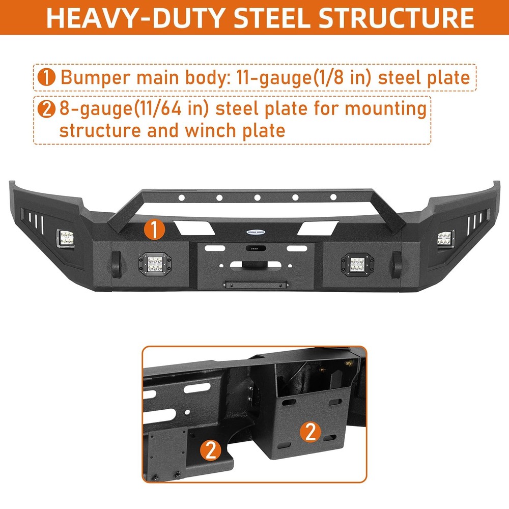 Front Bumper Winch Plate LED Lights for 2006-2008 Dodge Ram 1500 Solid Steel