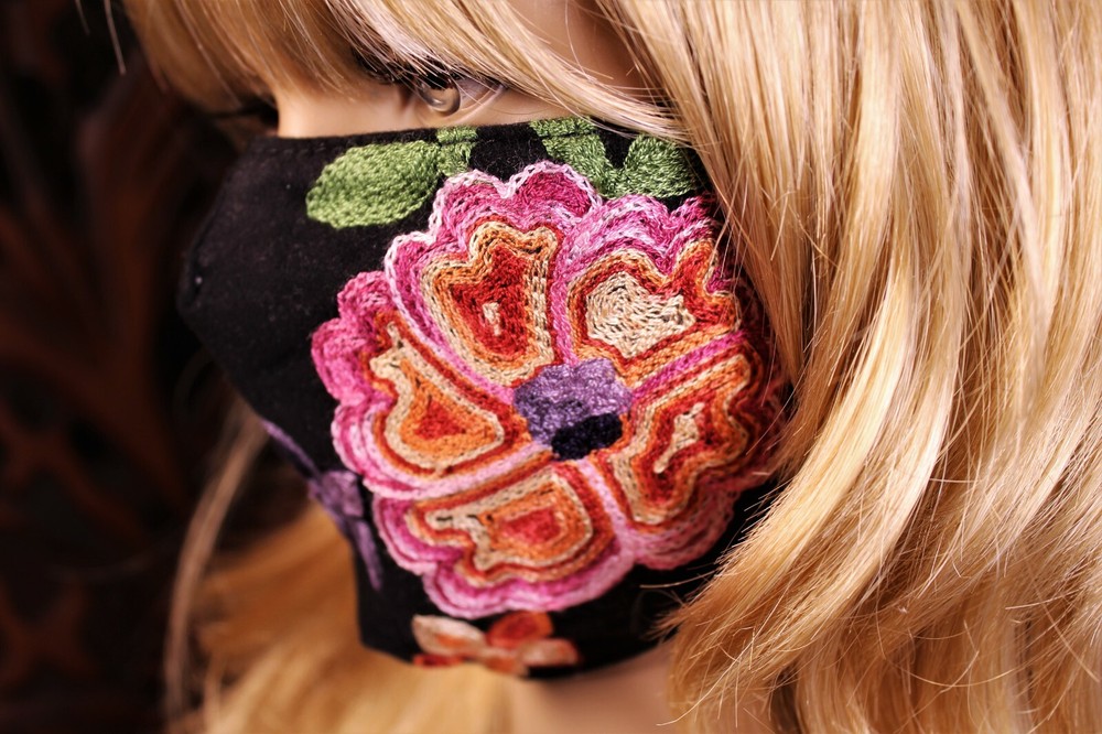 Embroidered Flower Face Mask Boho Comfortable Cotton with Adjustable Ear Loops