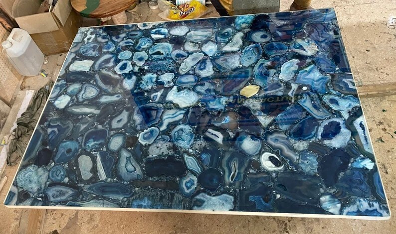 24"x36" Agate Console Table, Blue Agate Dining Table, Agate Dining Table Decor