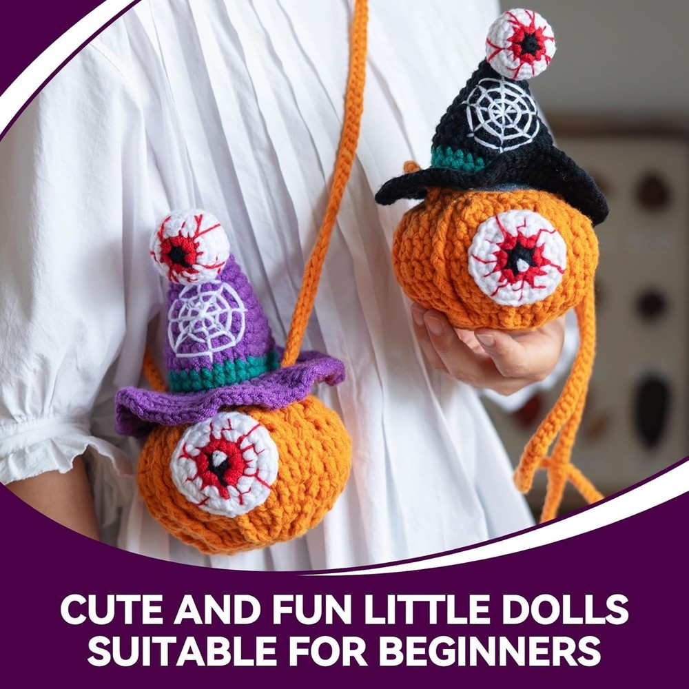 All-in-One Beginner Crochet Kit: Pumpkin Candy Bag with Video Tutorials - Per...