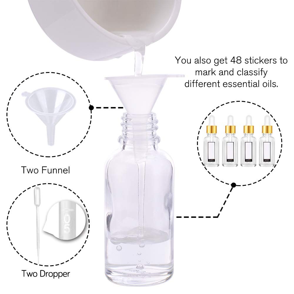 Glass Eye Dropper Bottles 24 Pack, 1oz (30ml) Clear Empty Thick Bottles Bulk ...