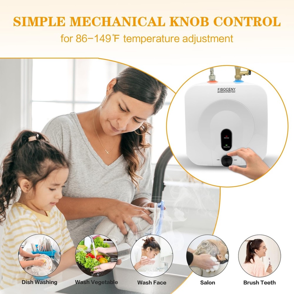 2.5 Gallon Mini Tank Water Heater Under Sink Hot Water 1500W 120V Water Heate...