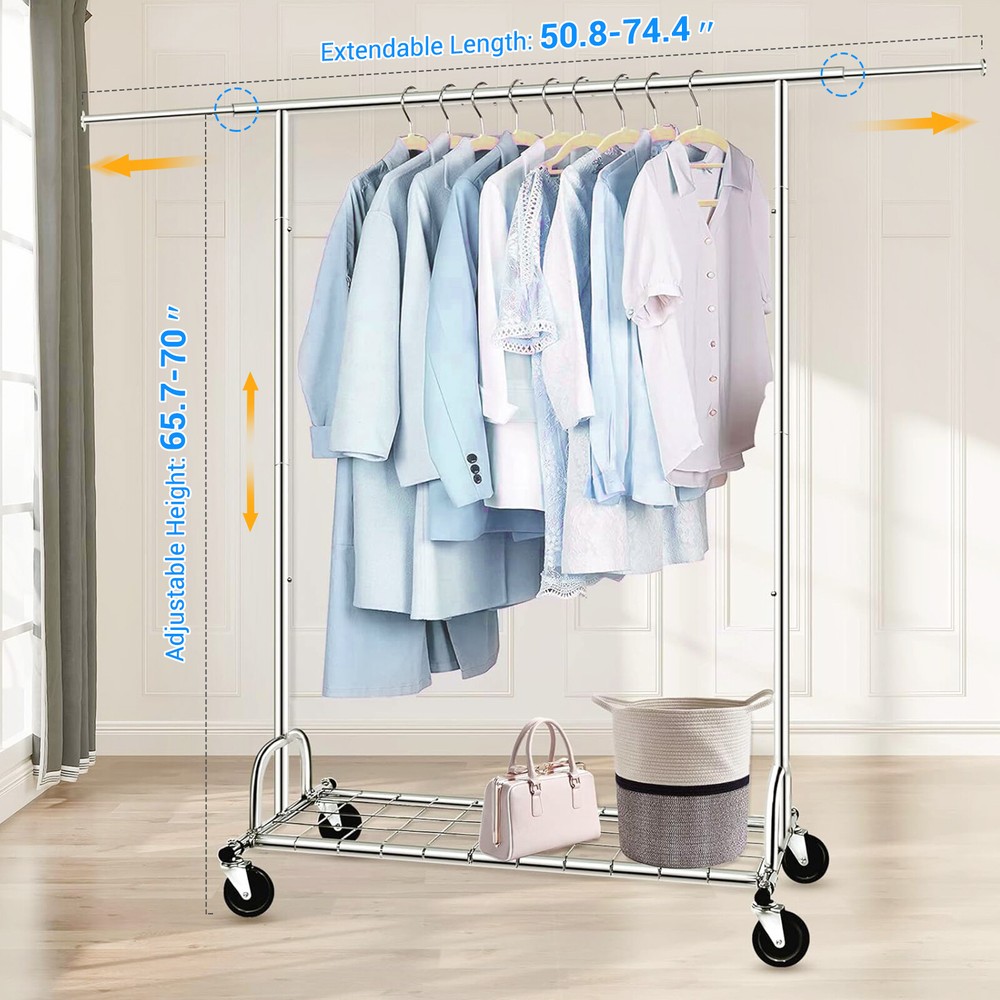 Singel Rail Garment Rack with Wheels Multi Purpose Clothes Storage Drying Hanger