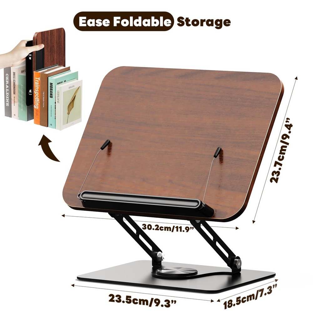 Book Stand for Reading,Adjustable Book Holder with 360° Rotating Base,Foldabl...