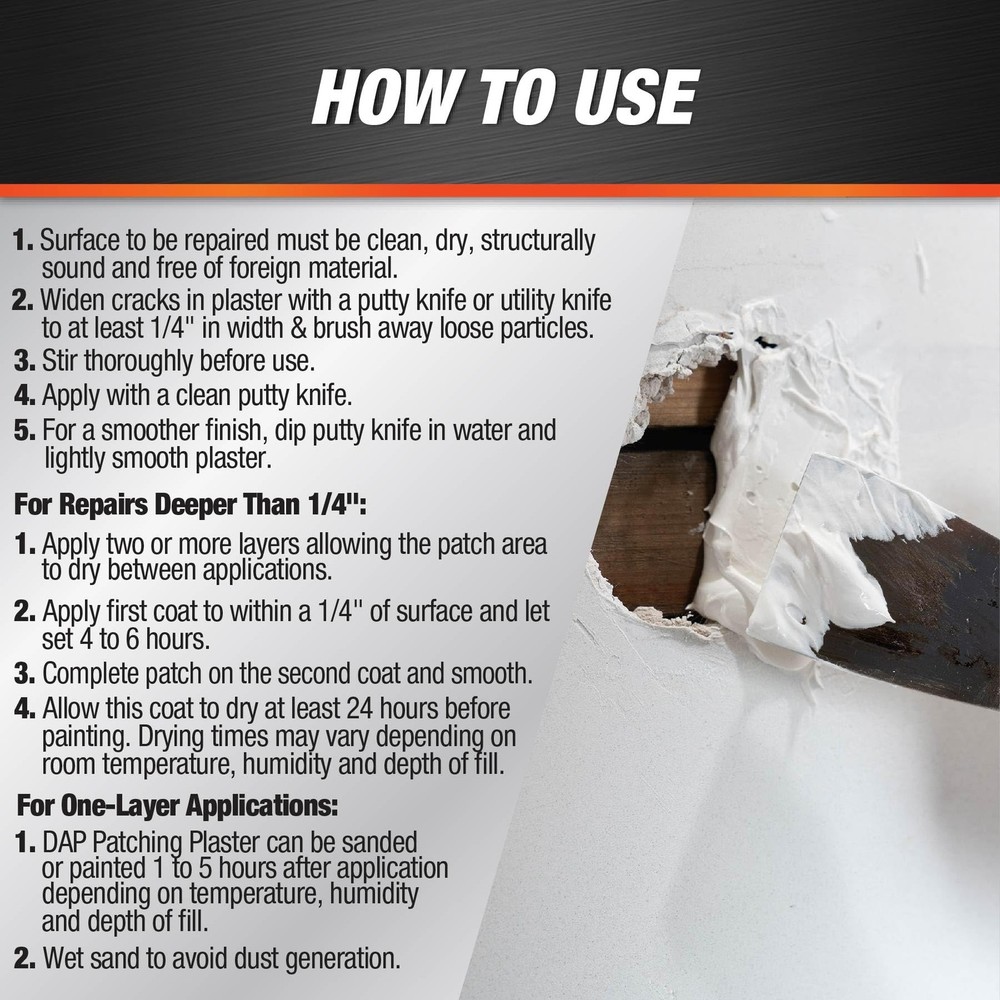 DAP Patching Plaster, White, 32 Oz (7079852084) 32 oz, White