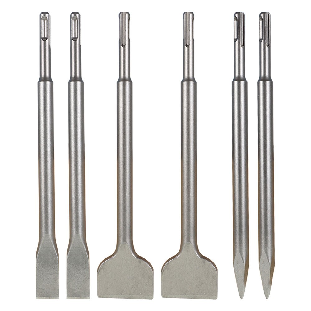 6-Pack Concrete Drill Bit Set Includes Point Chisel + 20mm & 40mm Flat Chisel
