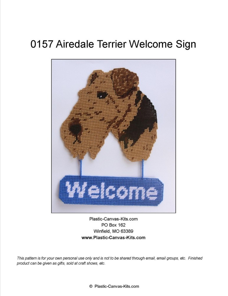 Airedale Dog Welcome Sign- Plastic Canvas Pattern or Kit
