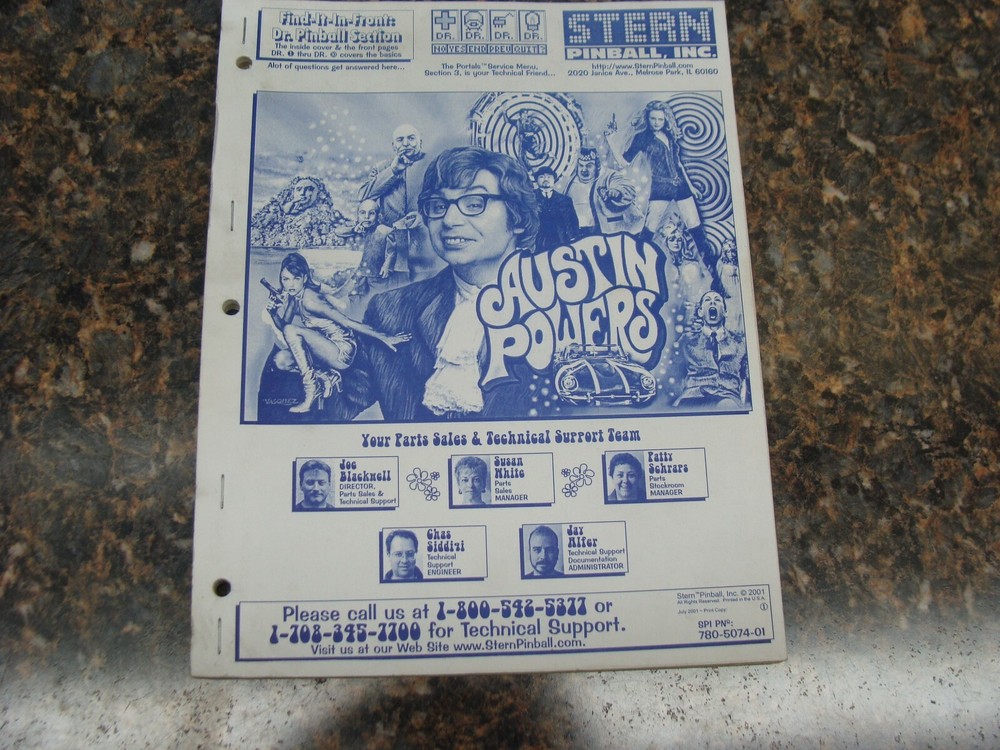 Stern Austin Powers Pinball Machine Service Manual, Atlanta (722)
