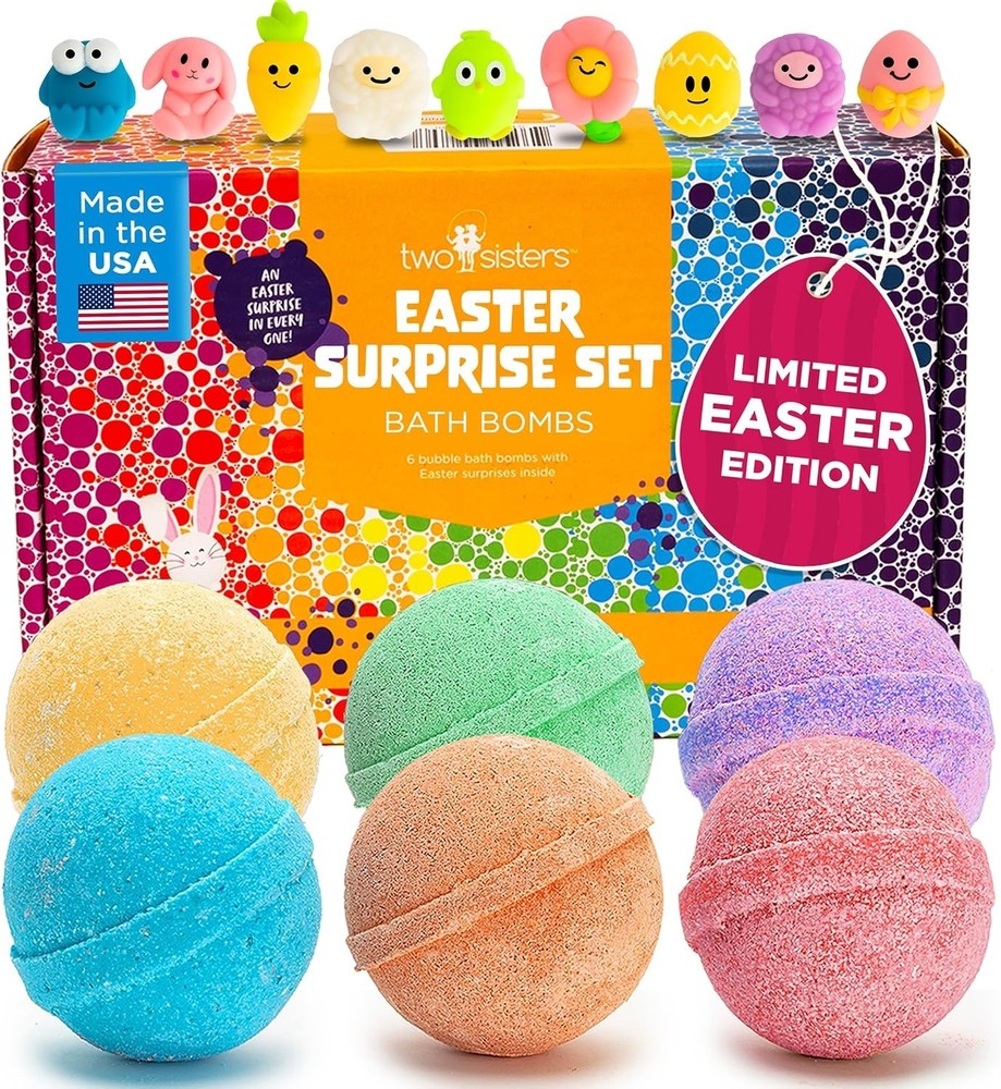 Large 6-Pack Easter Bath Bombs with Toys - Colorful & Kid-Friendly Bathing Fun
