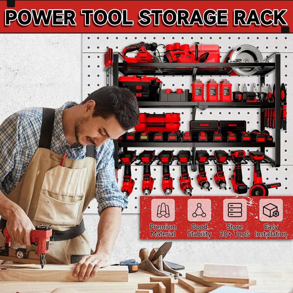 Large Power Tool Organizer Wall Mount, 4 Layer Heavy Duty 8 Cordless Drill Ho...