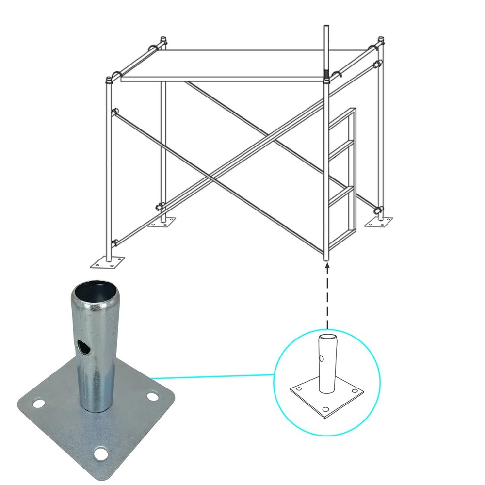 4 PCS Scaffold Base Plates with Pins for Baker Style Scaffolding, Galvanized