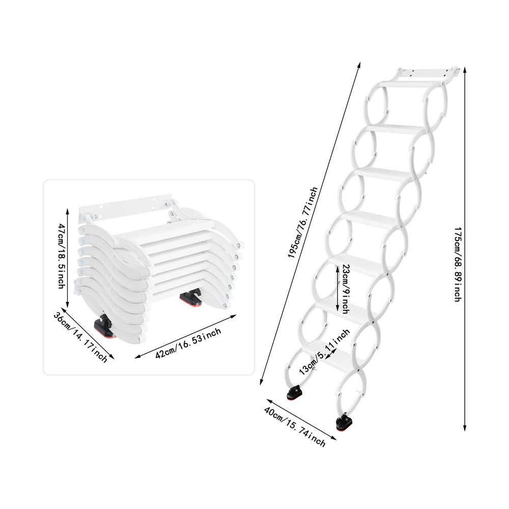 7-Steps Villa Retractable Folding Stair Wall Mounted Folding Ladder Step Ladders