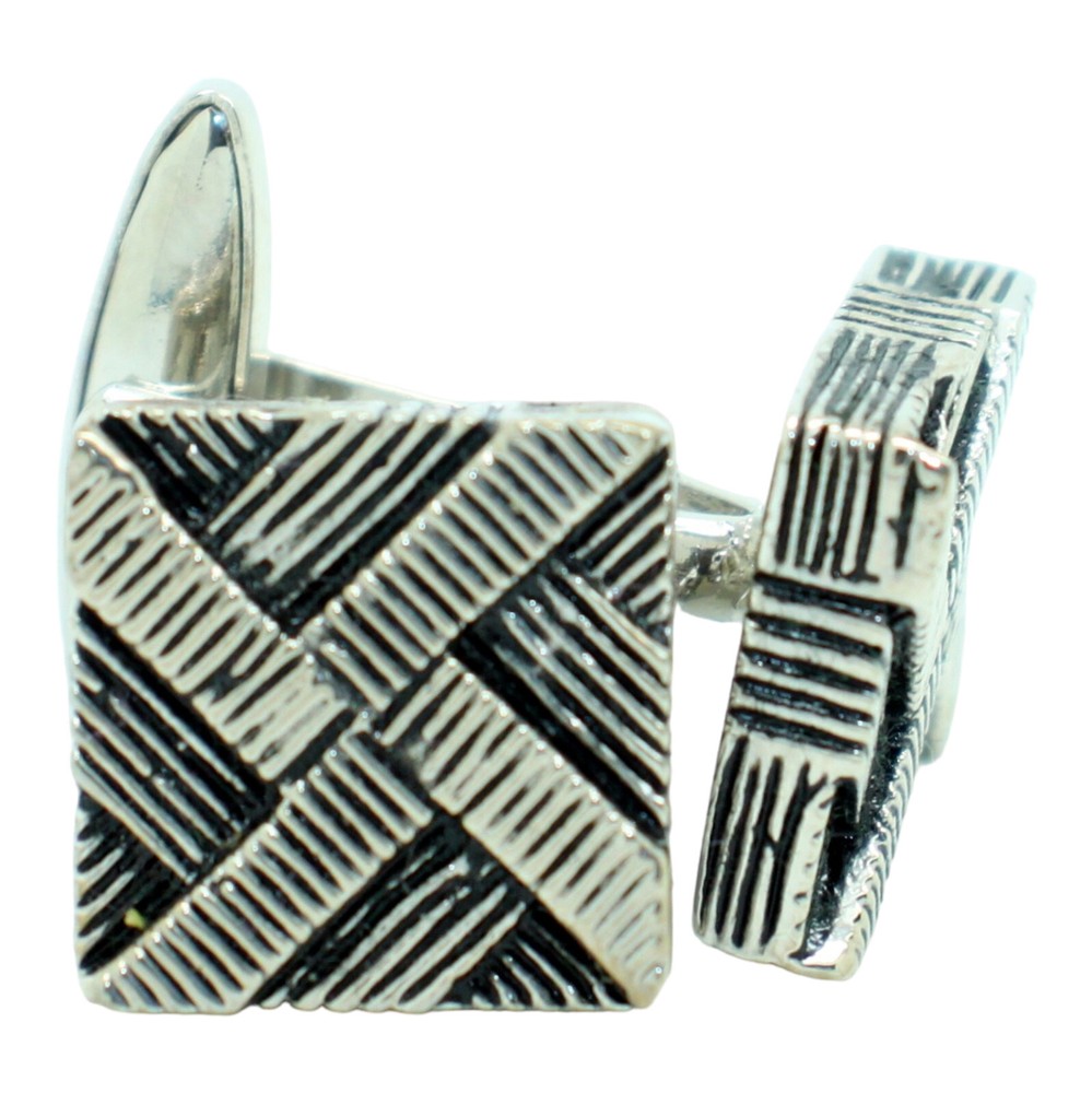 Silver Black Square Patterned Cufflinks