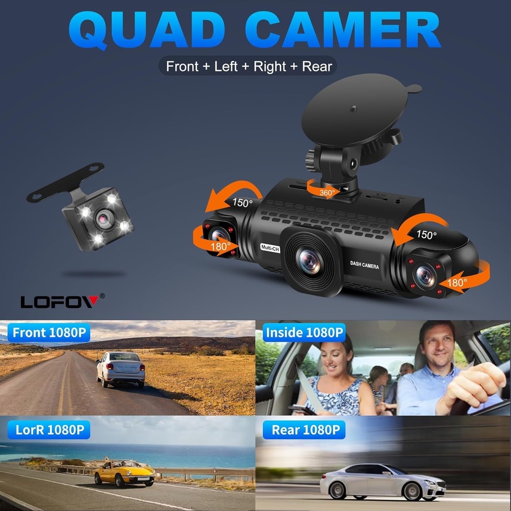 All-Around Dash Cam with Voice Control & Comprehensive Coverage - 64GB Included
