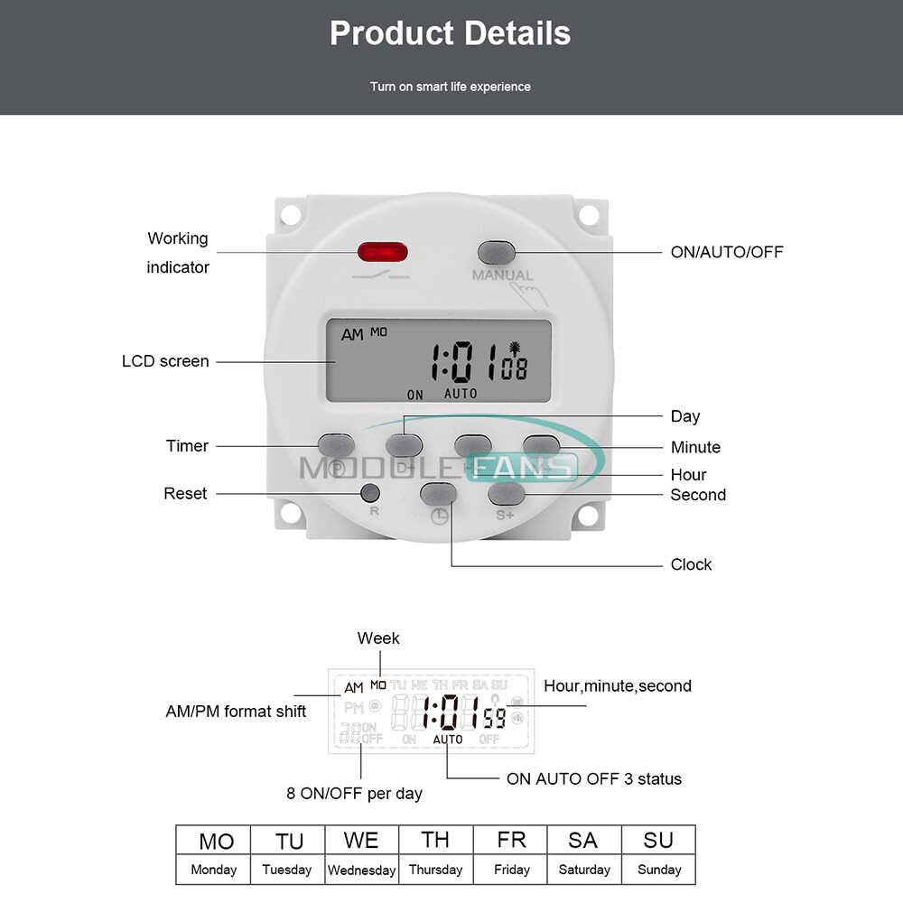 CN101S DC12V 24V AC110V 220V Timer Switch Controller Programmable Timing Switch
