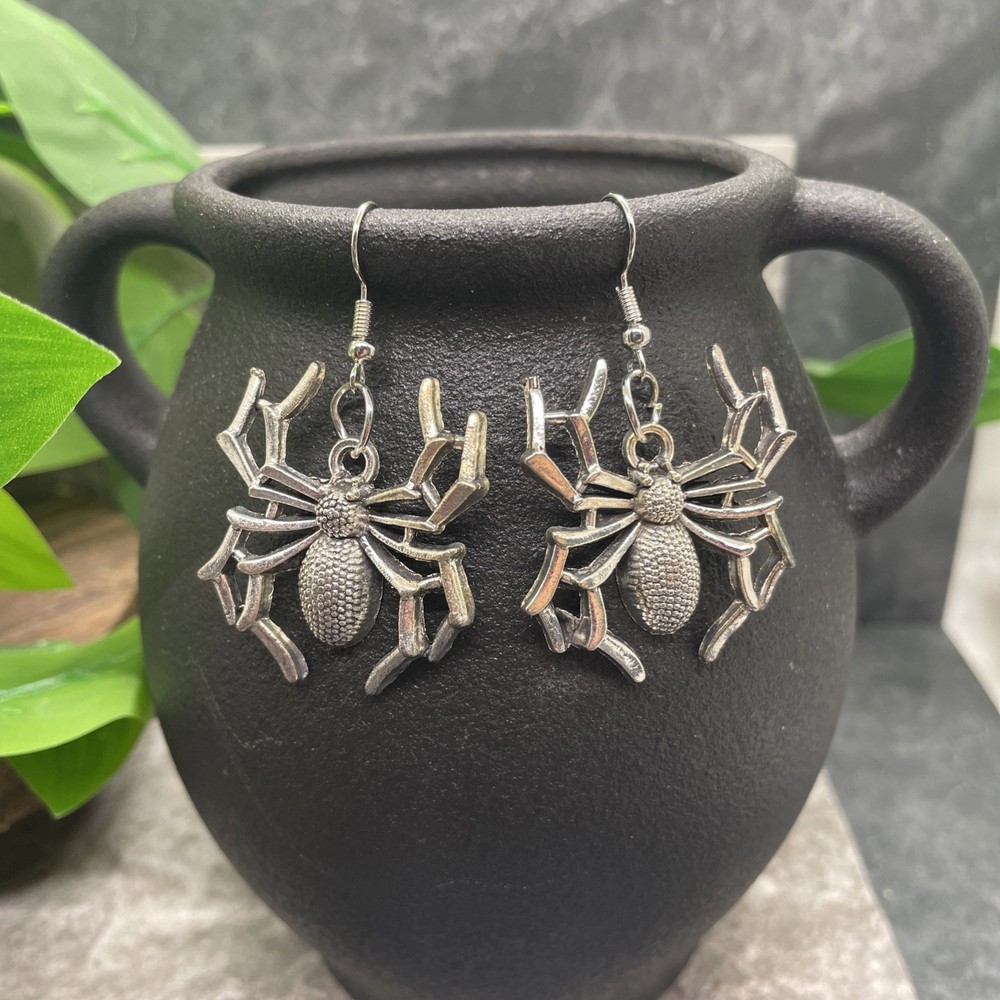 2” Silver-tone Spider Boho Retro Earring Set Drop Dangle New Free Ship B6693