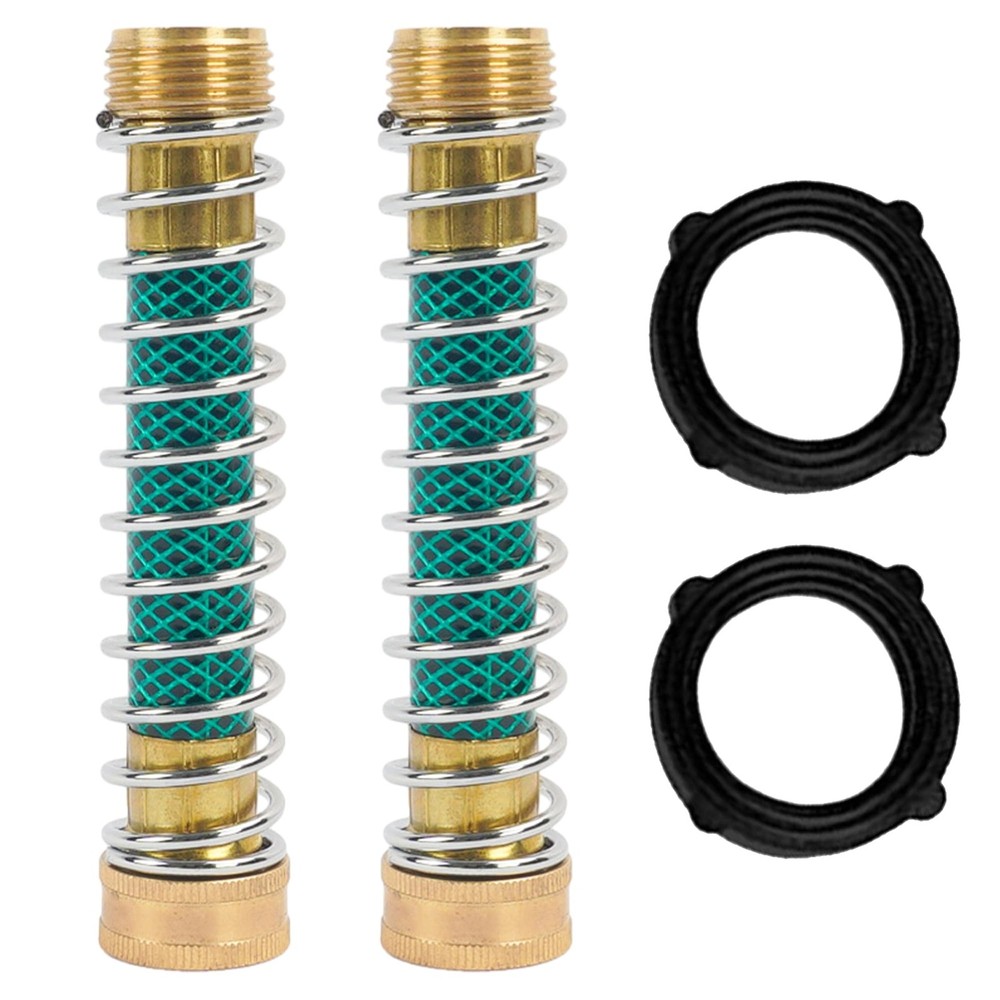 LIULO TOOL Garden Hose Protector, Brass Extension 2 Pack, Gold, Green