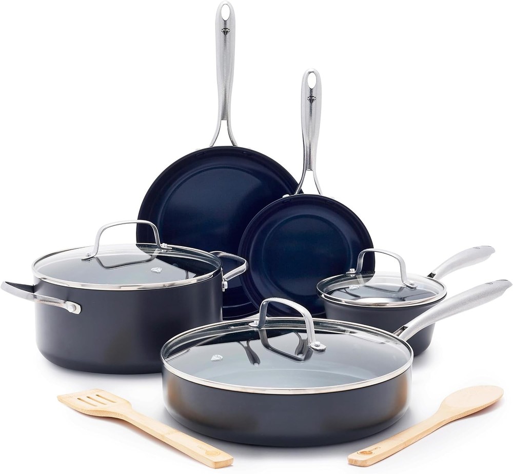 Blue Diamond Cookware Hard Anodized Ceramic Nonstick, 10 Piece Cookware Pots and