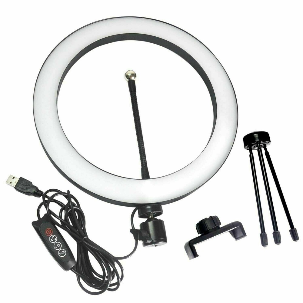 10" LED Ring Light with Tripod Stand & Phone Holder Dimmable Desk Ringlight Kit