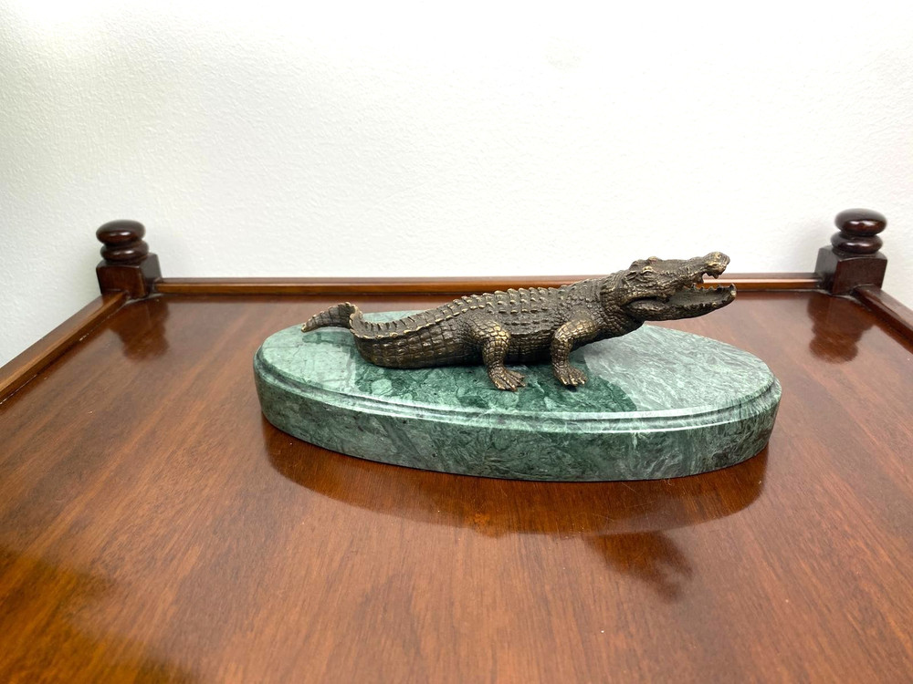 Bronze Sculpture Crocodile on Black Marble Base After Milo