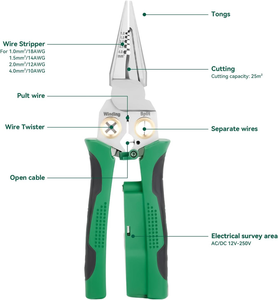 8 in 1 Wire Stripper with Voltage , Multi-Function Electric Wire Stripping Tool