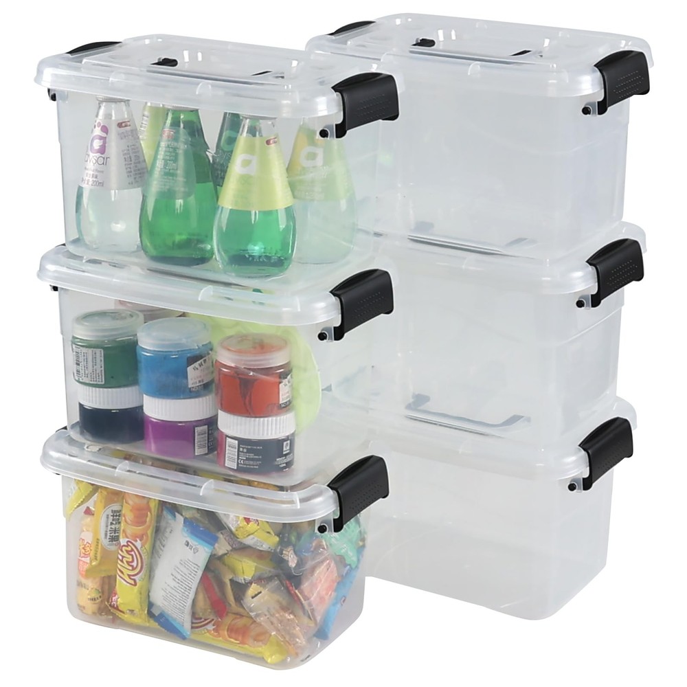 5.5 Quart Clear Small Plastic Storage Box, Latch Storage Bin, 6 Packs
