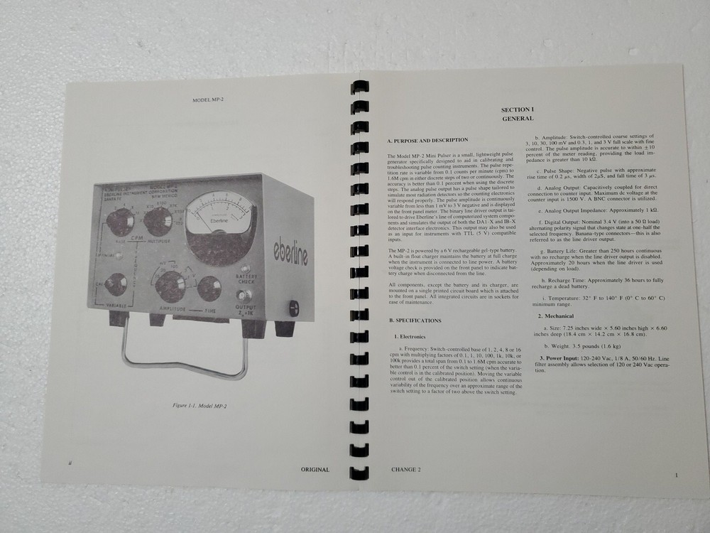 EBERLINE LABORATORY Mini Pulser MP-2 TECHNICAL MANUAL 1989