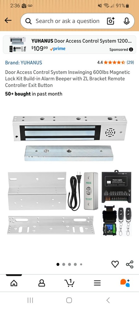 Door Access Control System Inswinging 600lbs Magnetic Lock Kit
