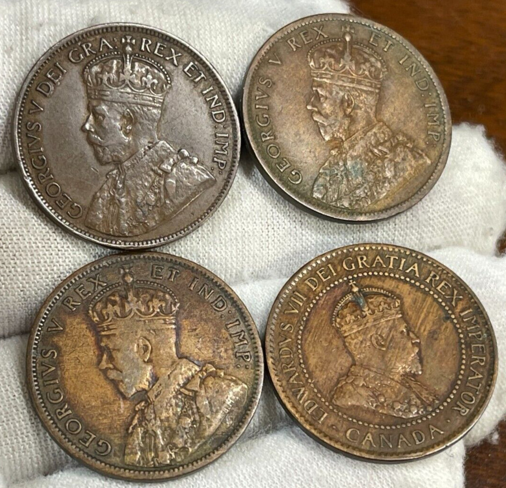 Assorted Canada 4 Large Cent Coins lot Great Condition