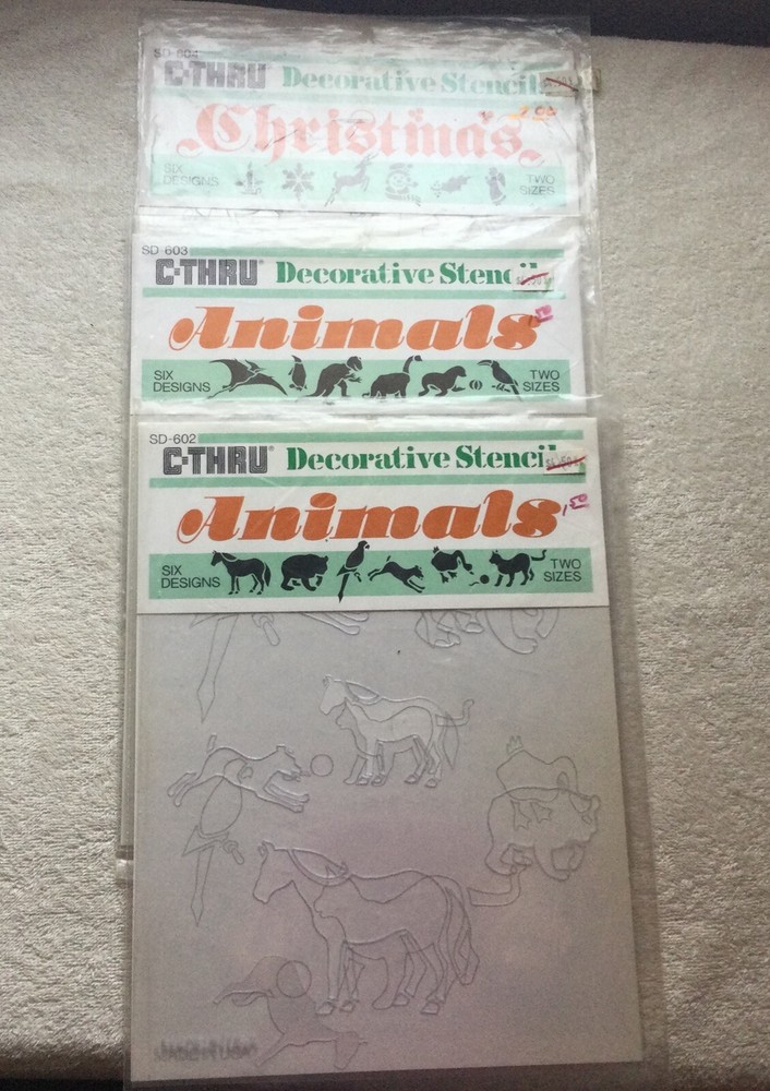 C-THRU DECORATIVE STENCILS..ANIMALS & CHRISTMAS-3 Sets