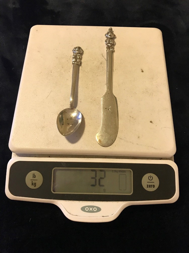 Antique 900 Silver Sugar Spoon And Knife Set