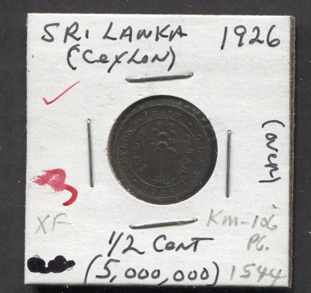 1926-Sri Lanka-XF-1/2 Cent