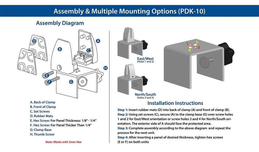 Adjustable Mount Desk Partition Clamp for Acrylic Panels - Size Options