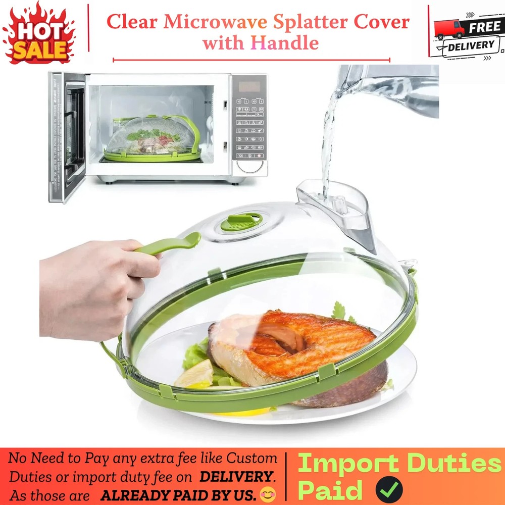 Clear Microwave Splatter Cover with Handle & Steamer Plate Kitchen Tool