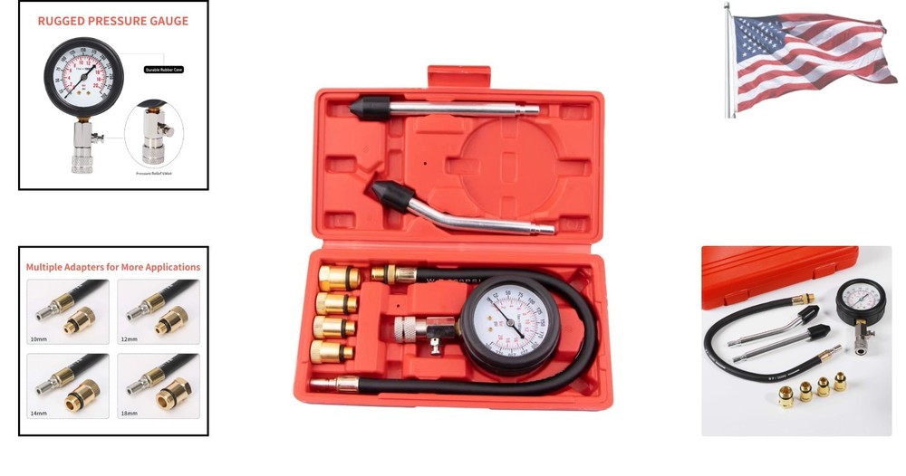 Durable 8PC Engine Cylinder Compression Tester | Accurate Pressure Gauge Set