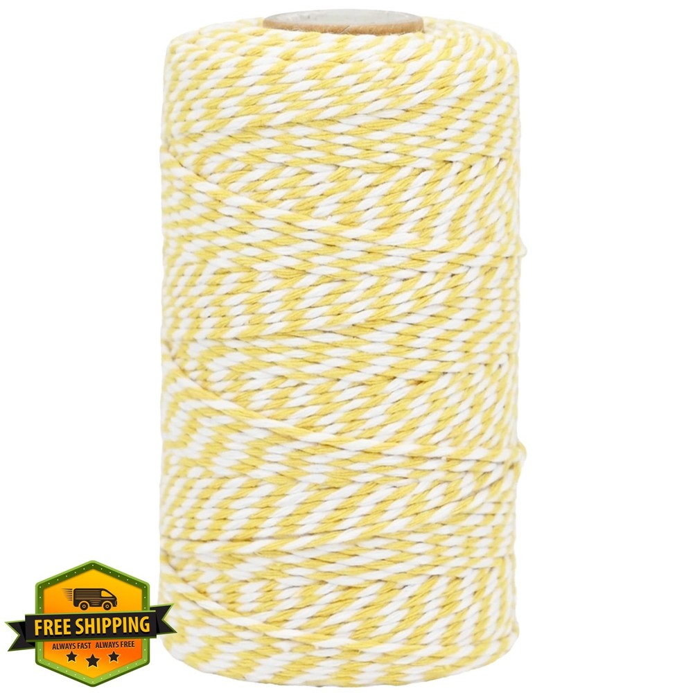 Yellow White Cotton Twine String, 328 Ft, 2mm Thick, Craft Gift Wrap