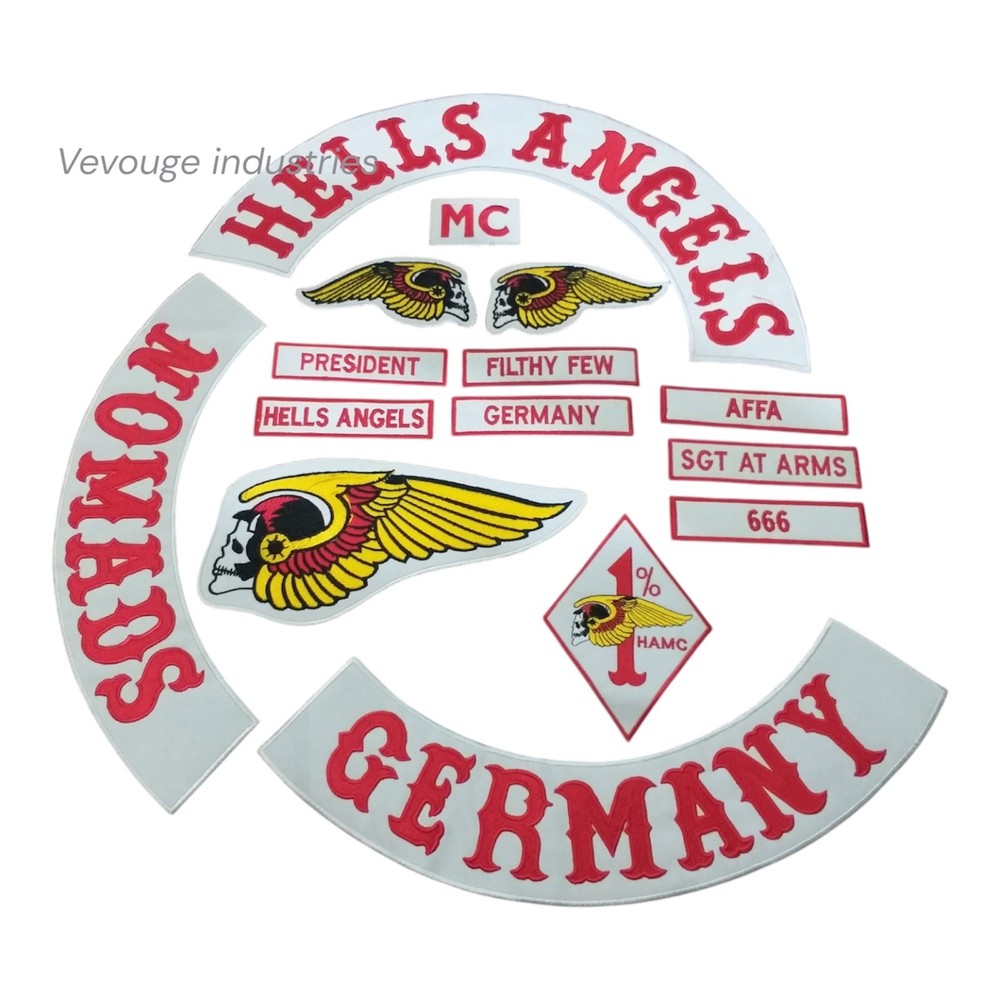 Hell Angels Germany Biker Patch Set Skull Wing Full Back Patch MC Embroidered