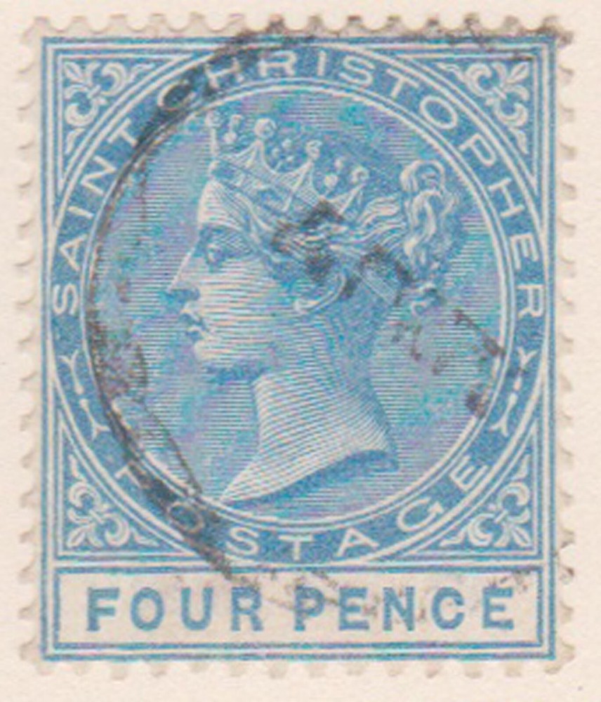 (F191-20) 1882 St Christopher 4d blue QVIC stamp (T)