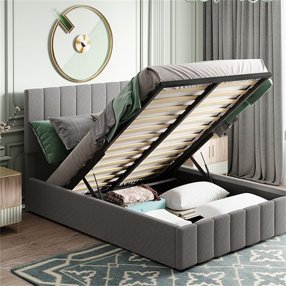 Full Size Upholstered Platform Bed Frame with Hydraulic Storage System Gray New