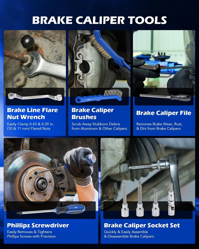 Orion Motor Tech Drum Brake Tool Kit, 15pc. Master & Disc Blue