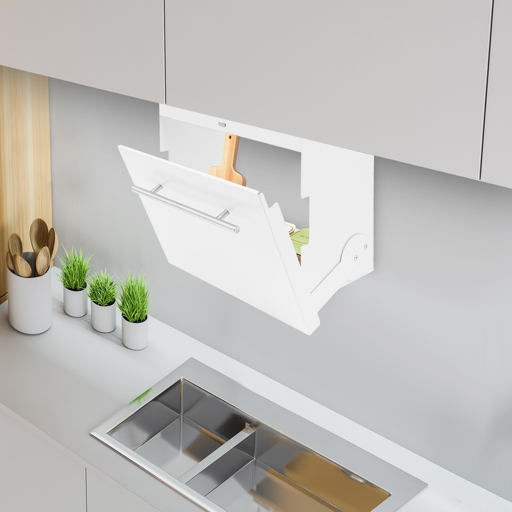 Kitchen Storage Rack with Pull-down Cover, Wall Spice Organizer Under Cabinet