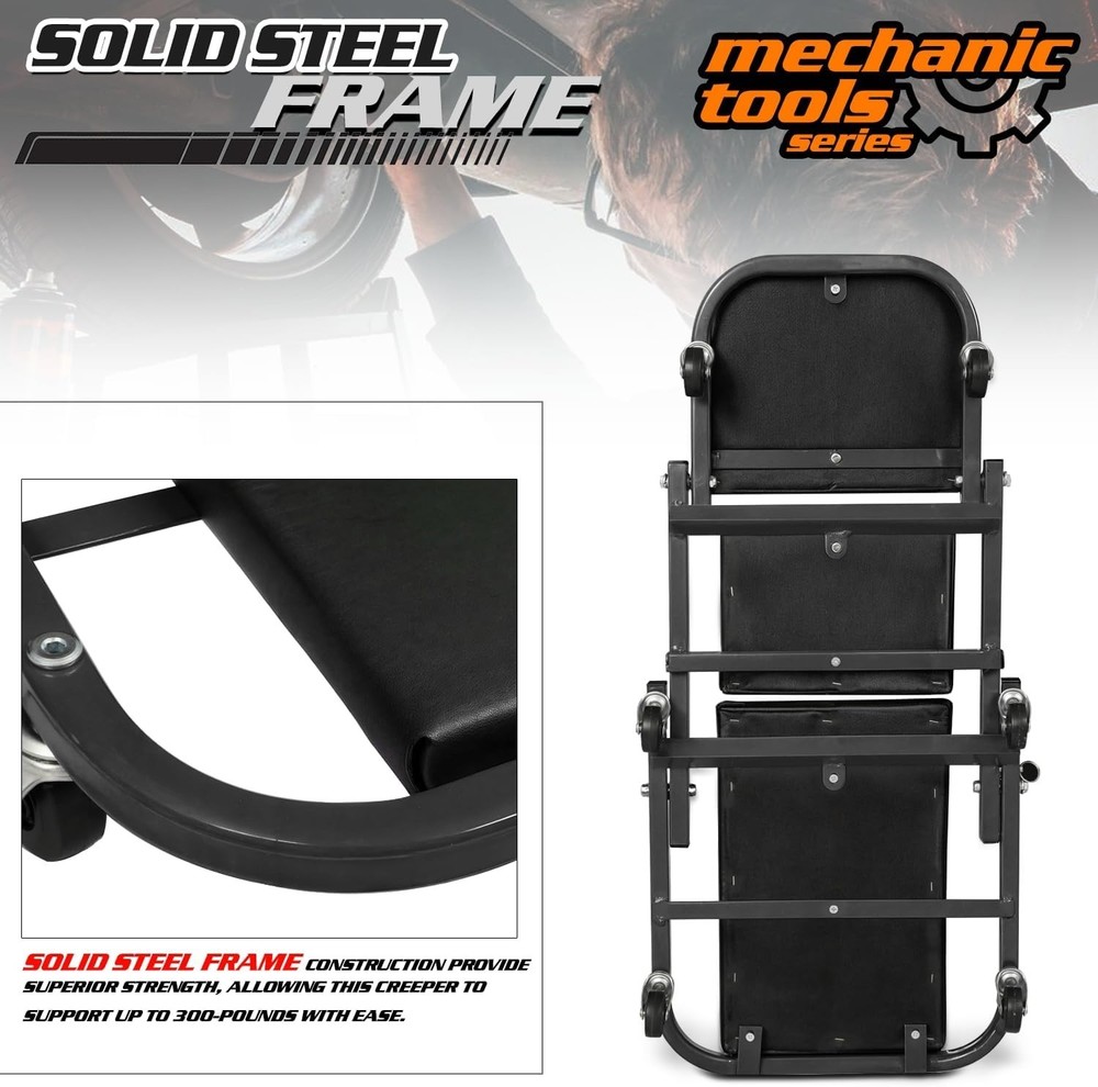 Foldable Z Creeper 2-in-1 Rolling Folding Car Creeper & Seat, 36" Adjustable
