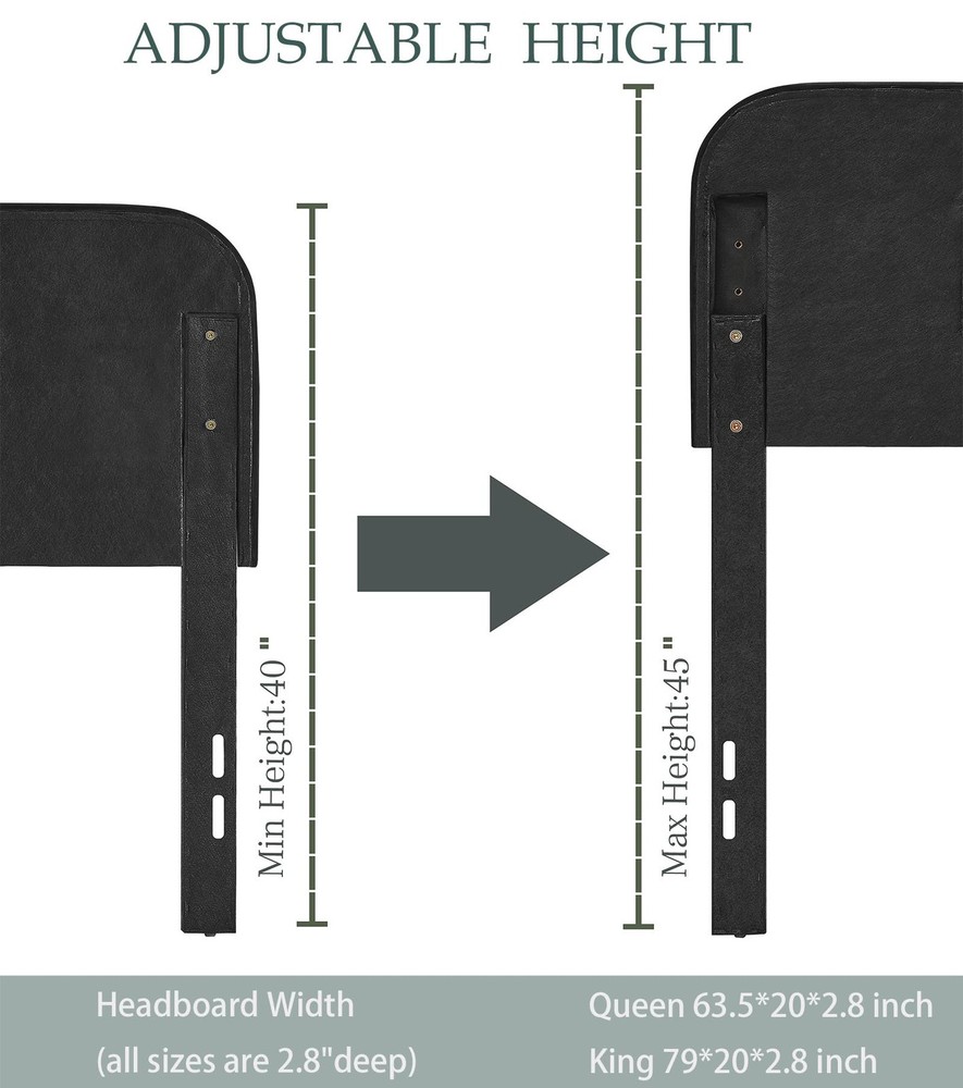 Tufted Upholstered Headboard Queen Size, Button Adjustable Height Head Board ...