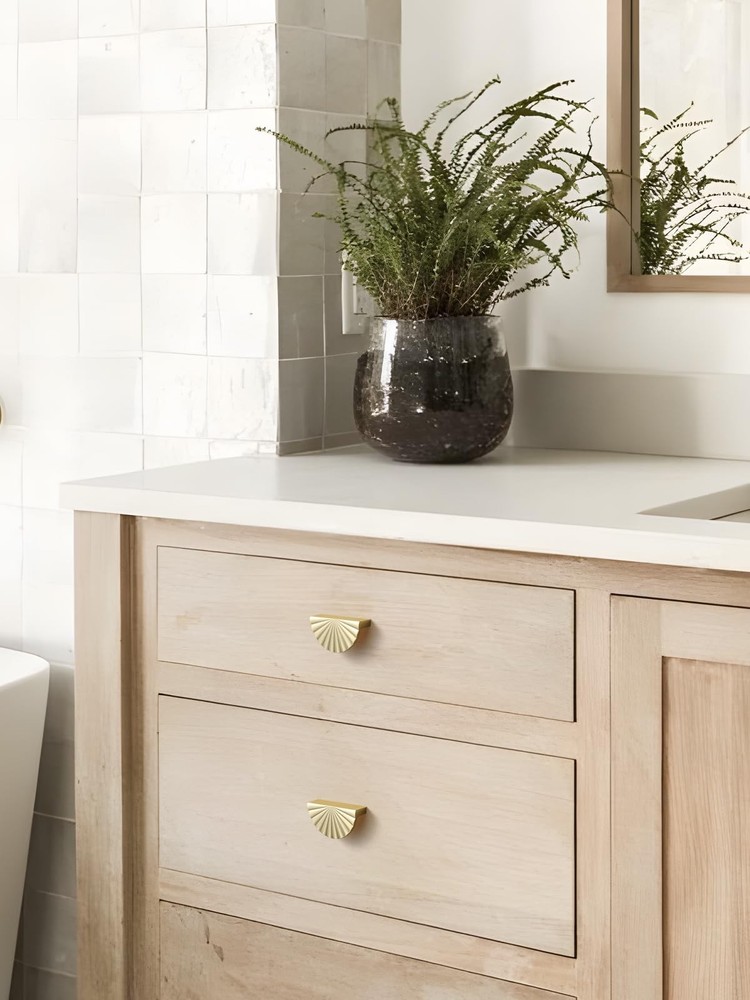 10 Pack Brushed Gold Cabinet Pulls 3" Hole Center Cup Flat Brass Drawer Pulls...