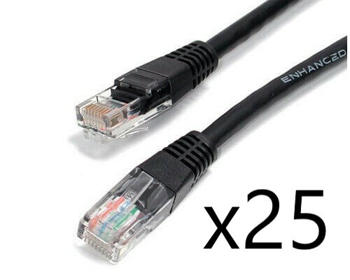 25 Pack Lot - 25ft CAT6 Ethernet Network LAN Router Patch Cable Cord Wire Black
