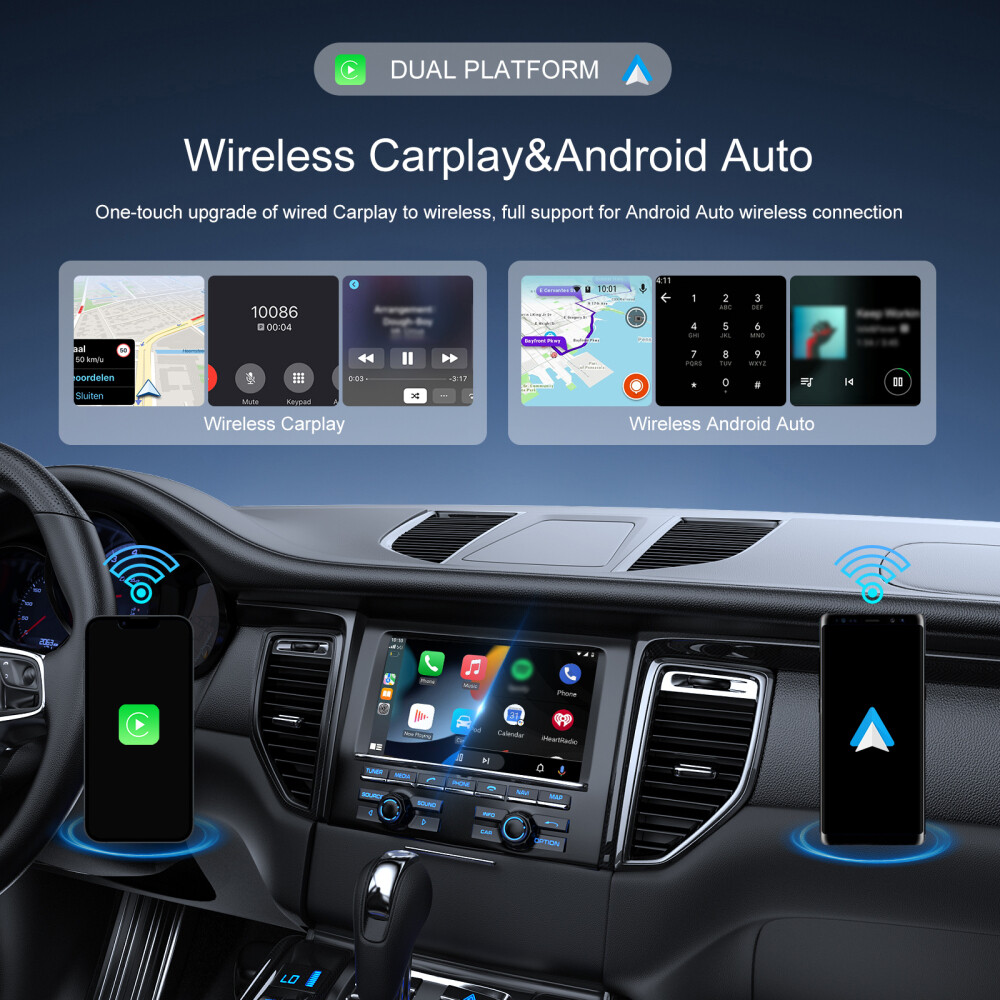 2 IN 1 Wireless Apple Caplay & Android Auto Adapter Box USB Car Dongle Plug&Play